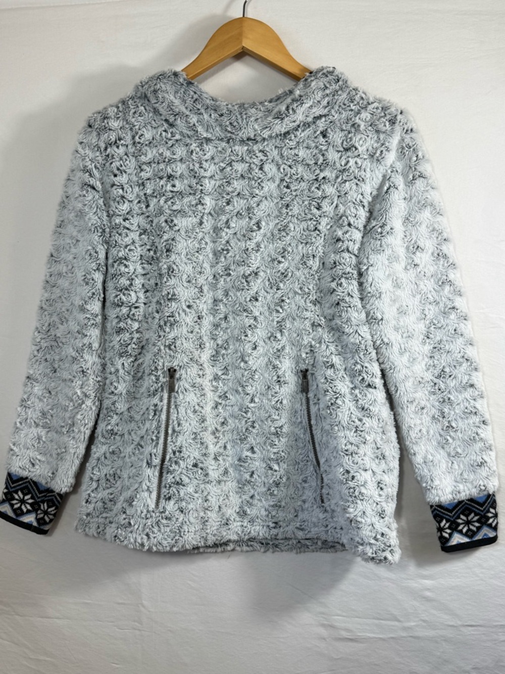 Wooly Bully Heli Pullover Hoodie with a "swirl" or curly faux lamb fur texture